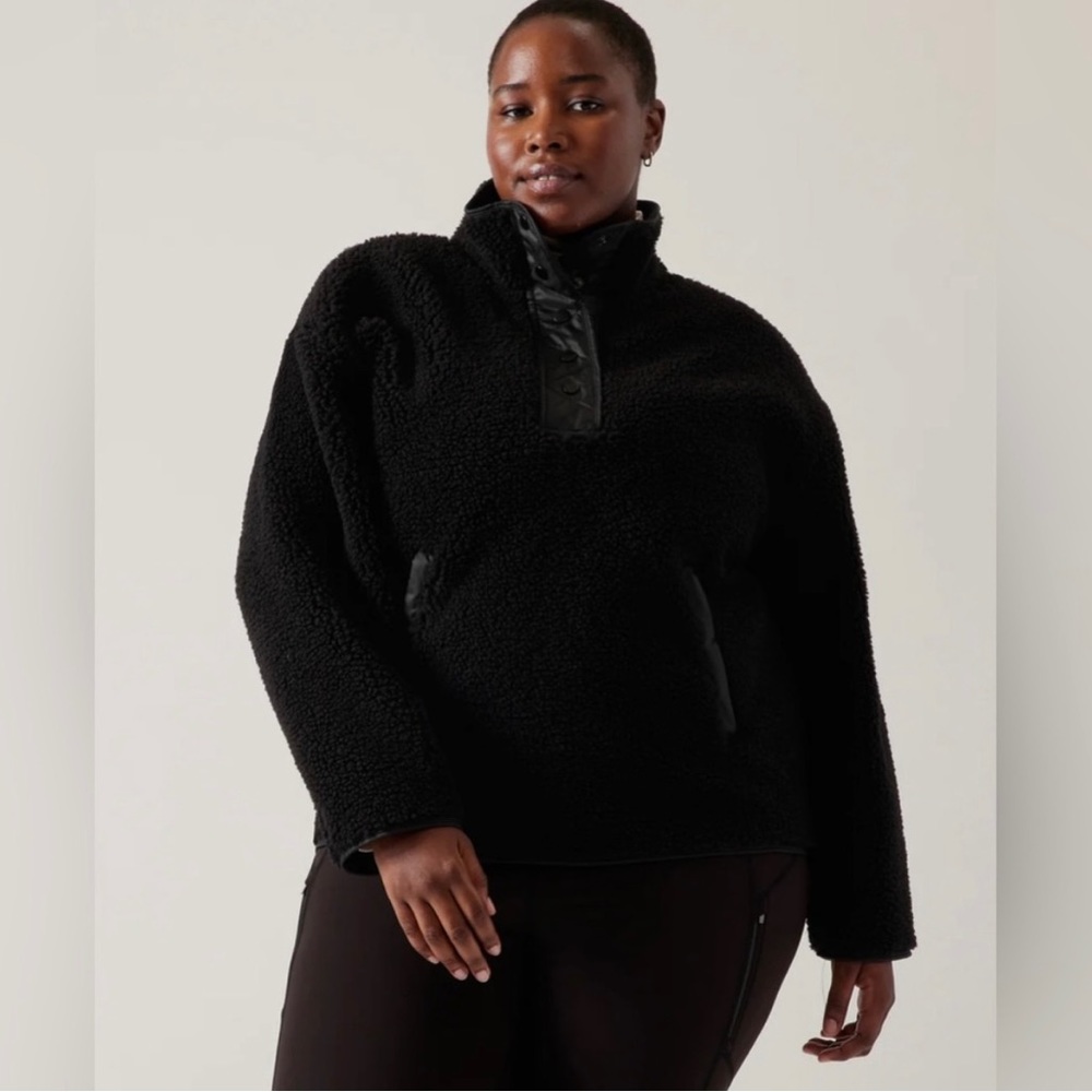 Athleta Cozy Sherpa Snap Sweatshirt Black Size Medium